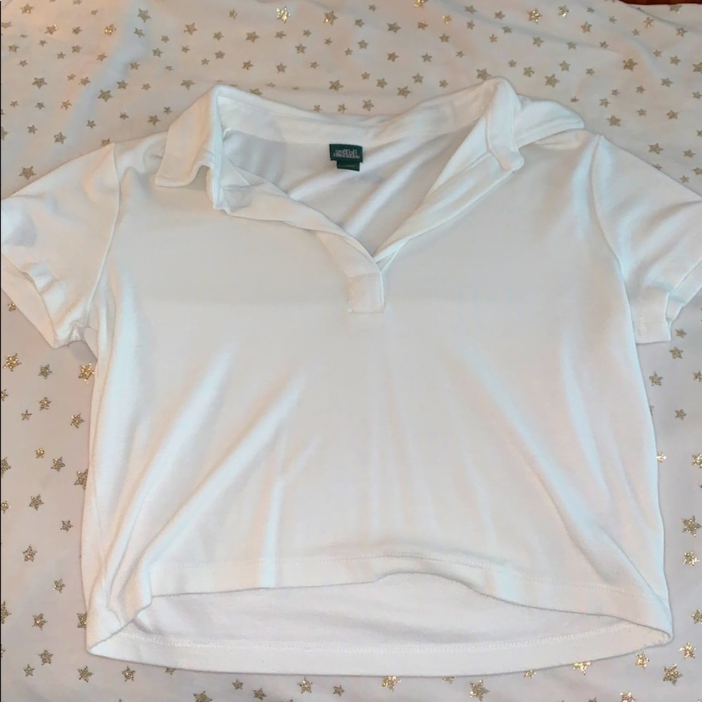 white crop collared shirt